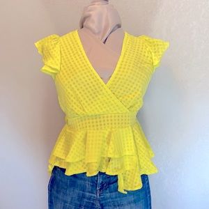 Neon Yellow Peplum Hi-lo Top Size Large